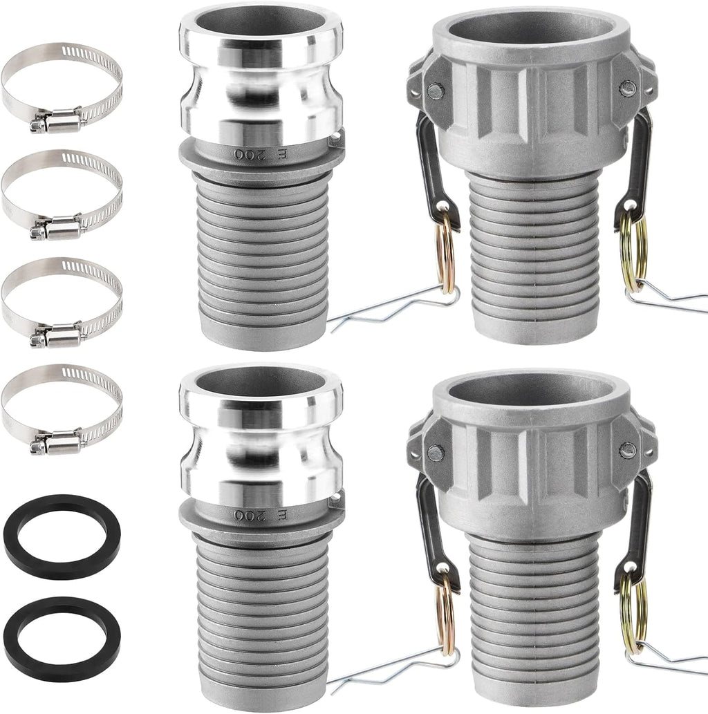2 Pcs 2" Aluminum Camlock Fittings Type C + 2 Pcs 2" Type E Hose Fitting