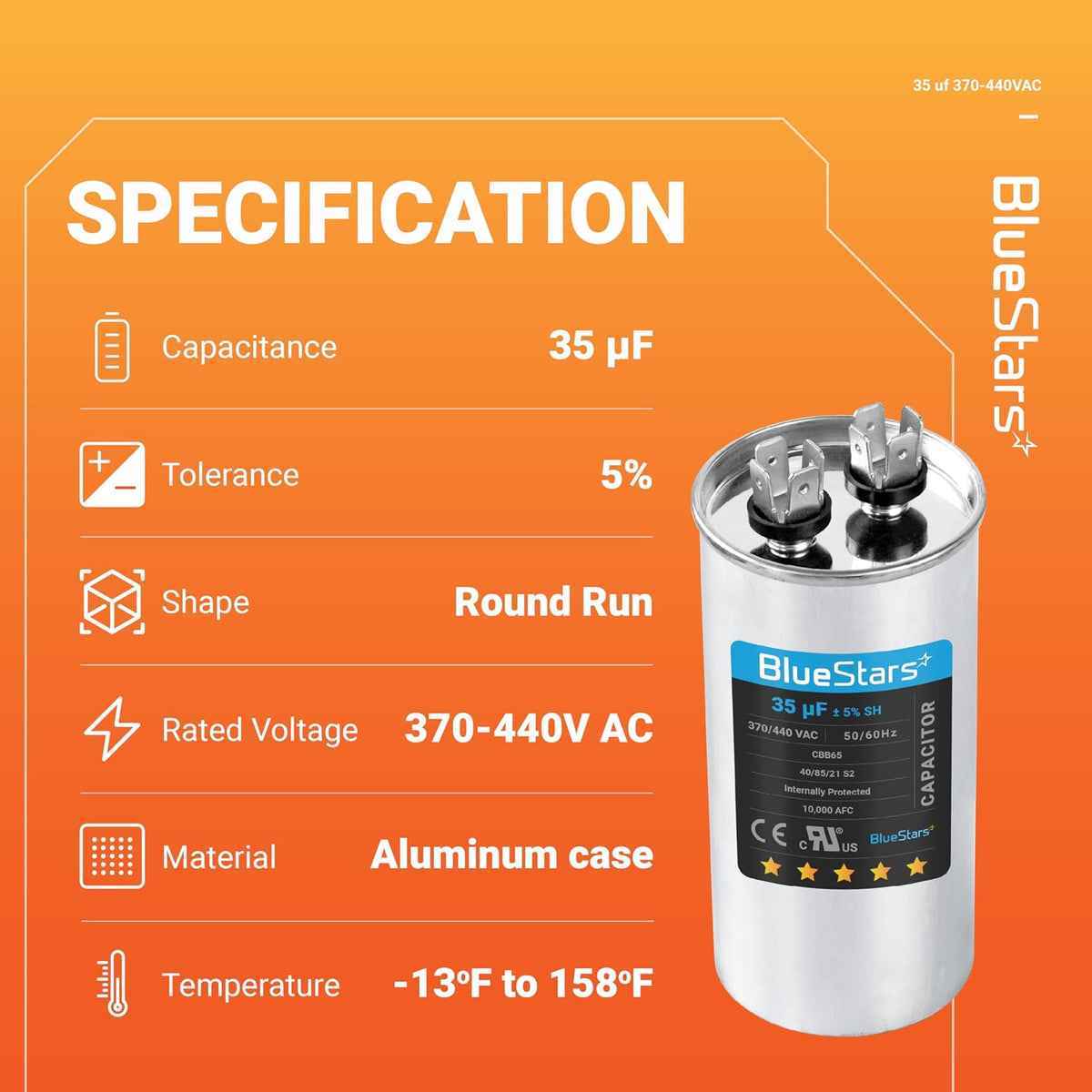 [Upgraded] BlueStars 35 MFD uf ± 5% MFD 370-440VAC Capacitor