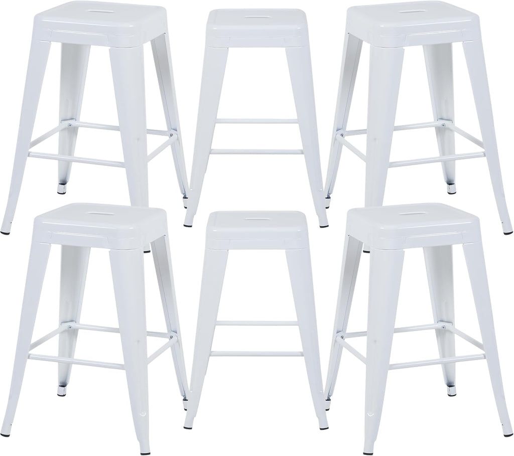 24 Inch White Metal Counter Stools, Set of 6, Backless