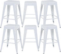 24 Inch White Metal Counter Stools, Set of 6, Backless