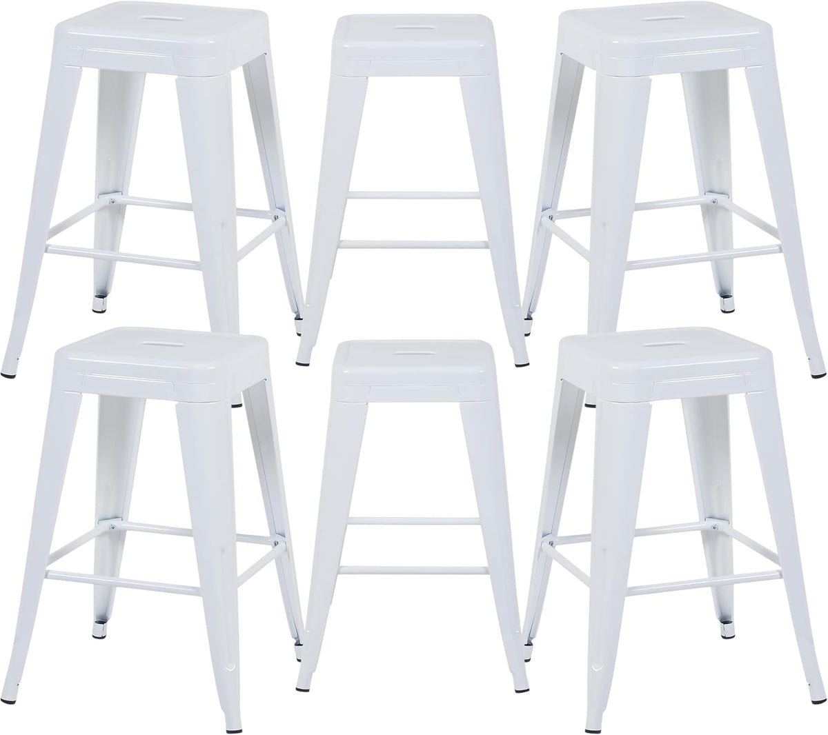 24 Inch White Metal Counter Stools, Set of 6, Backless
