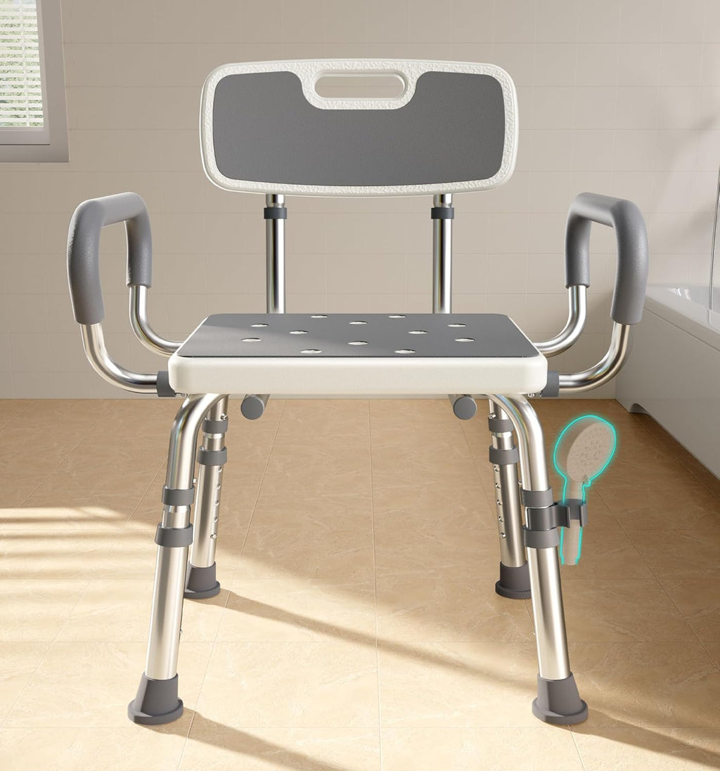 Shower Chair for Inside Shower with Arms and Back, 500lbs Capacity Height Adjustable Shower Seat with Thickened Frame