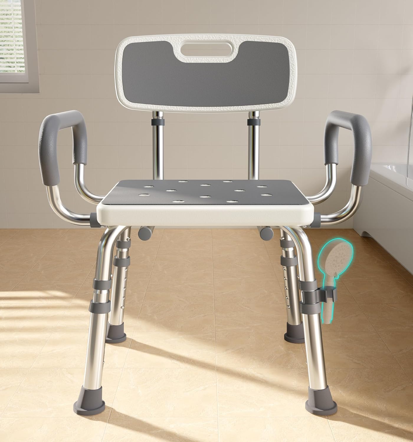 Shower Chair for Inside Shower with Arms and Back, 500lbs Capacity Height Adjustable Shower Seat with Thickened Frame