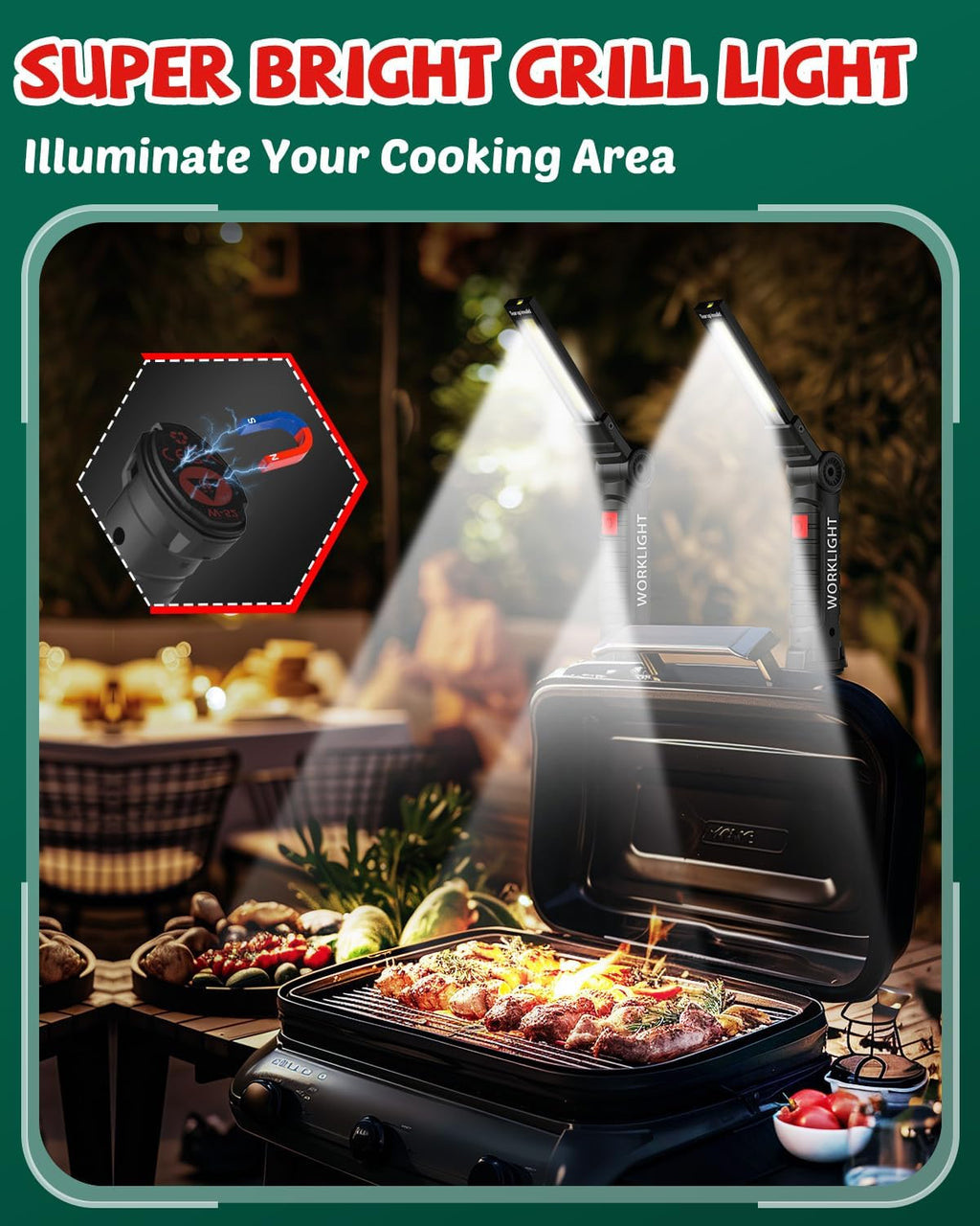 Tool Fathers Day Dad Gifts for Men Him Husband, Rechargeable LED Work Light BBQ Grill with Magnetic Base Hook, 360°