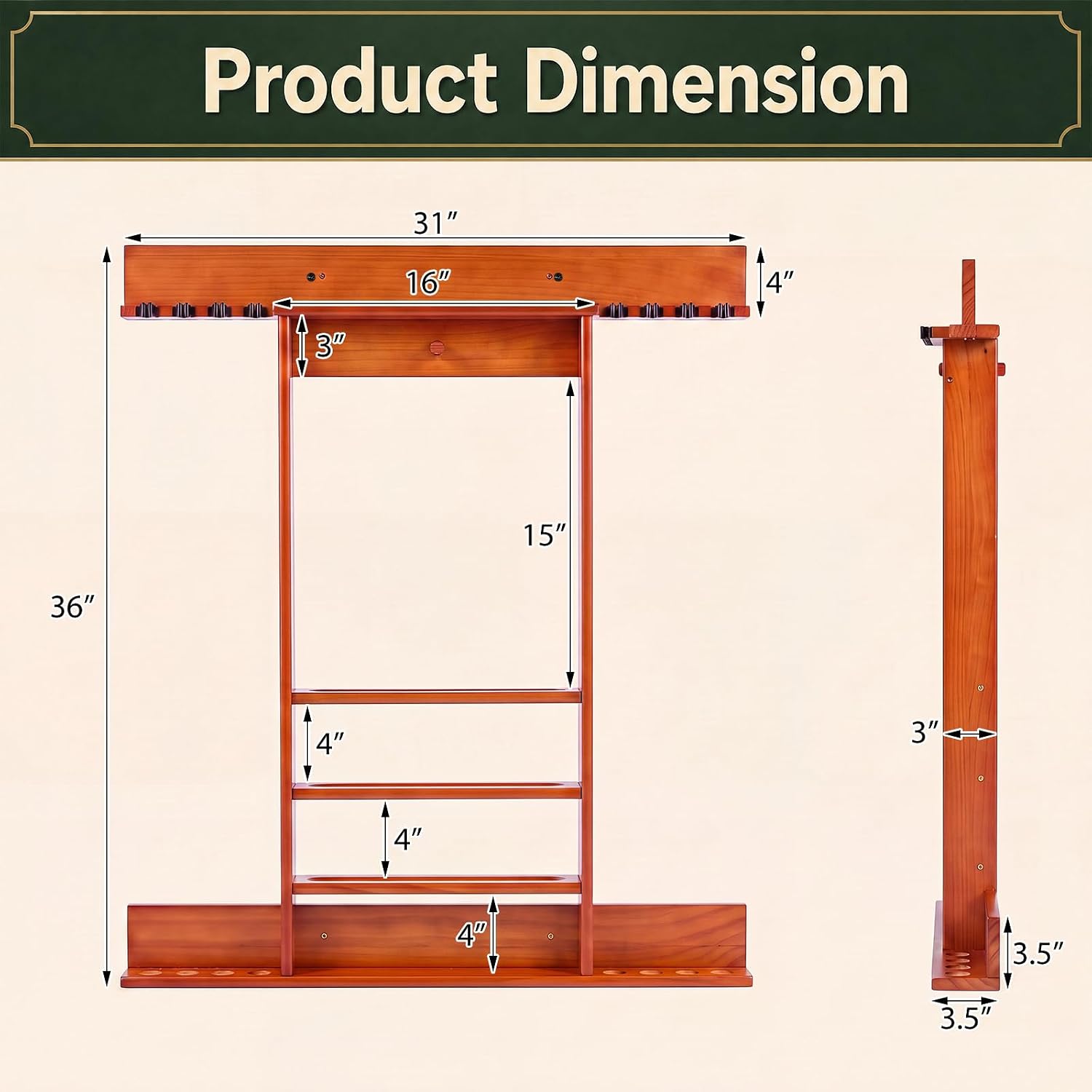 Pool Stick Holder, Wall Mount 8 Pool Cue Rack made of 100% Pine Wood, Billiard Cue Racks Pool Table Accessories for