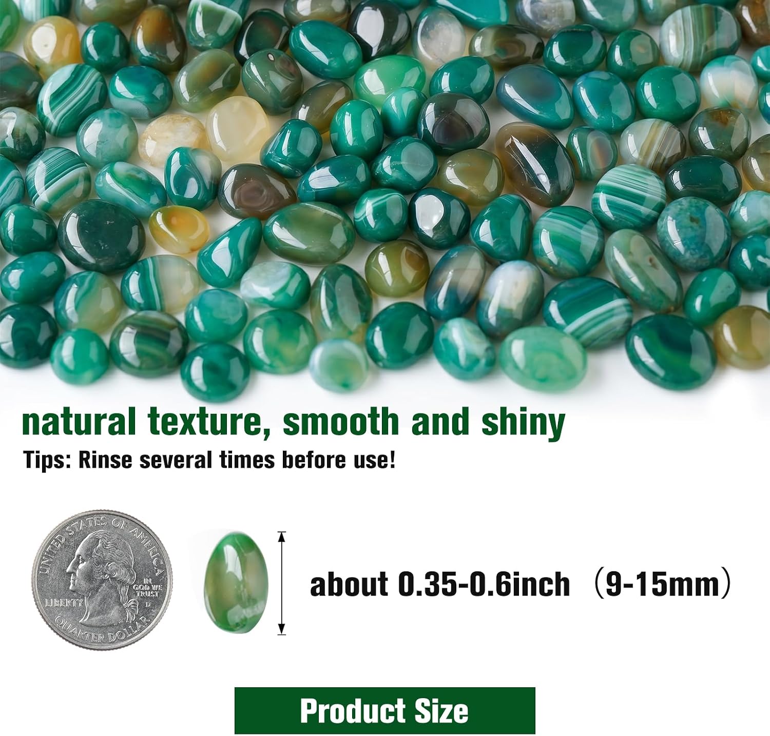 1LB Green Agate Aquarium Gravel, 0.35"-0.6" Landscaping Pebbles | Polished, Safe, Fish Tank Gravel for Fish Tanks