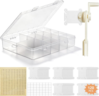Embroidery Floss Organizer, Cross Stitch Thread Storage Box with Removable 14 Compartments Embroidery Thread