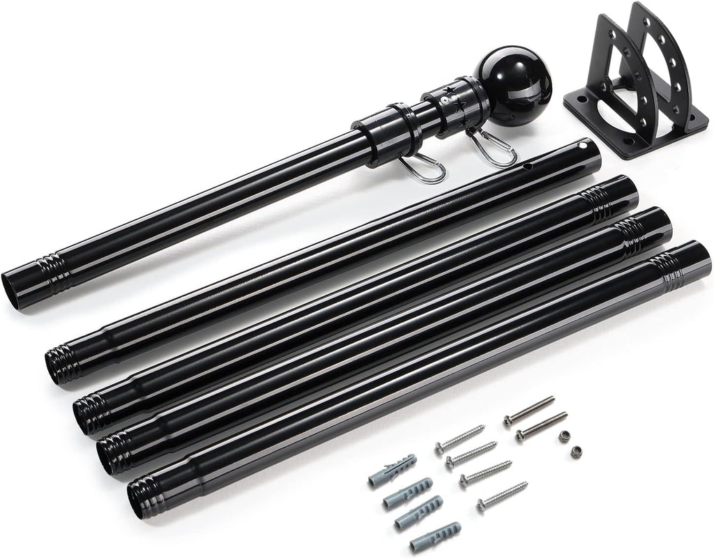 Flag Pole for House Outside with 5 Position Mounting Bracket, 5ft Stainless Steel Black Flagpole Kit for Commercial
