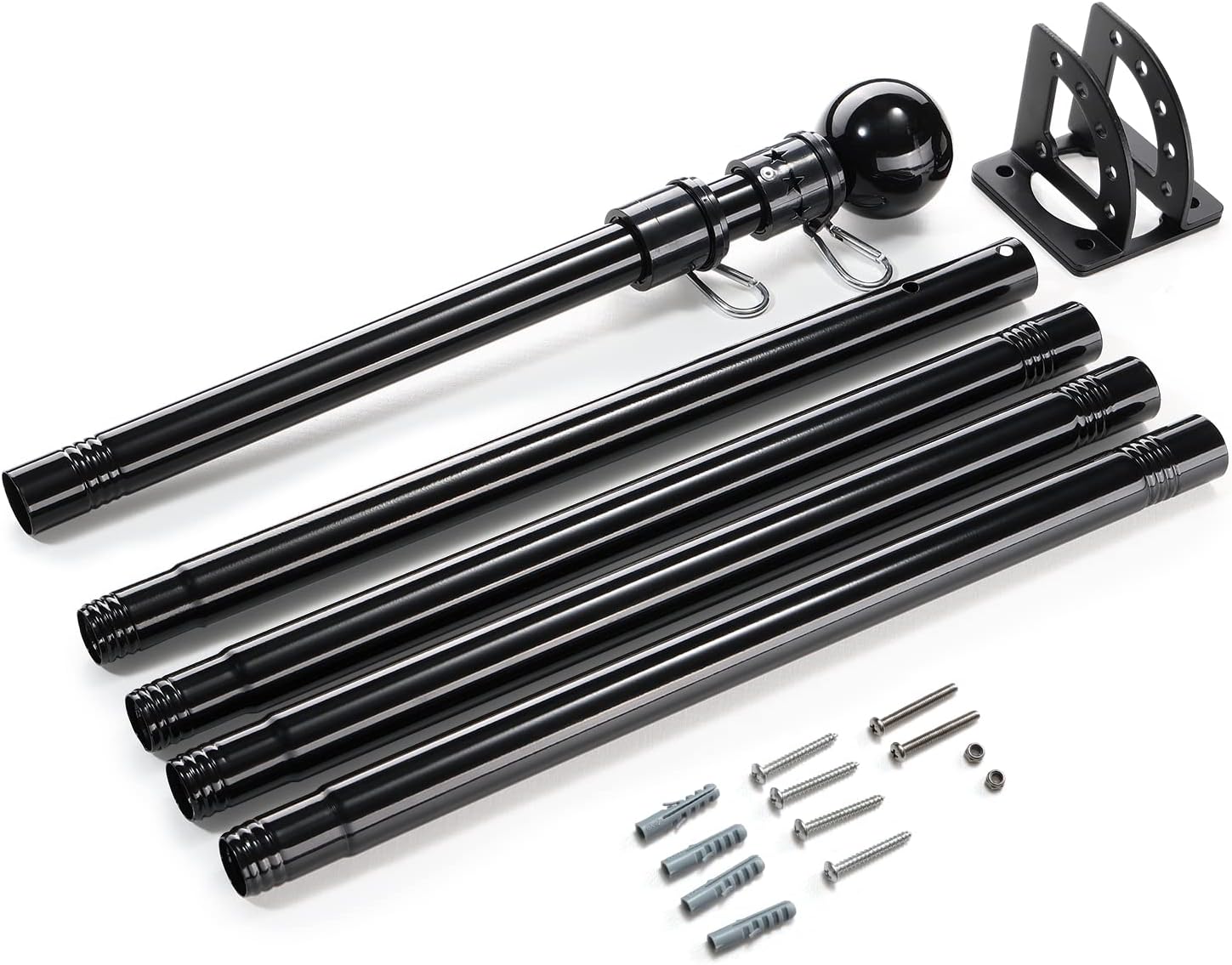 Flag Pole for House Outside with 5 Position Mounting Bracket, 5ft Stainless Steel Black Flagpole Kit for Commercial