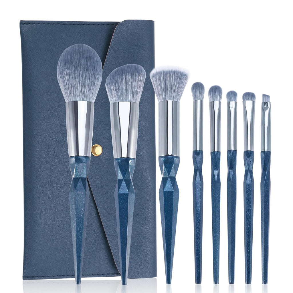 Sapphire Blue Makeup Brush Set Professional, Vegan Makeup Brushes Set, Makeup Brush Set with Case, Glitter Cosmetic