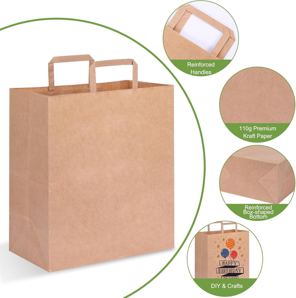 120pcs Paper Grocery Bags 12x7x14in Brown Paper Bags with Handles