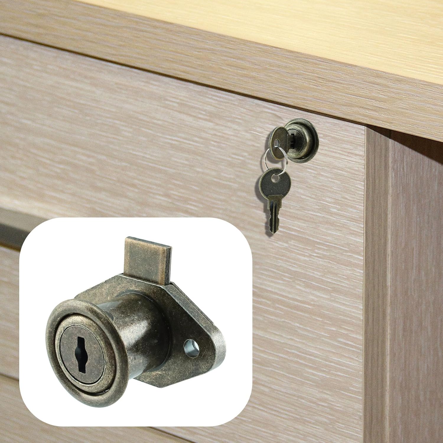 Cabinet Drawer Lock with Keys, Antique Bronze, Zinc Alloy, 1 Pack | Smooth Operation, Dependable Protection, Vintage