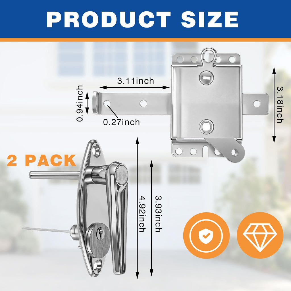 2 Sets Garage Door Lock Kit, L-Handle & Keys, Inside Side Latch