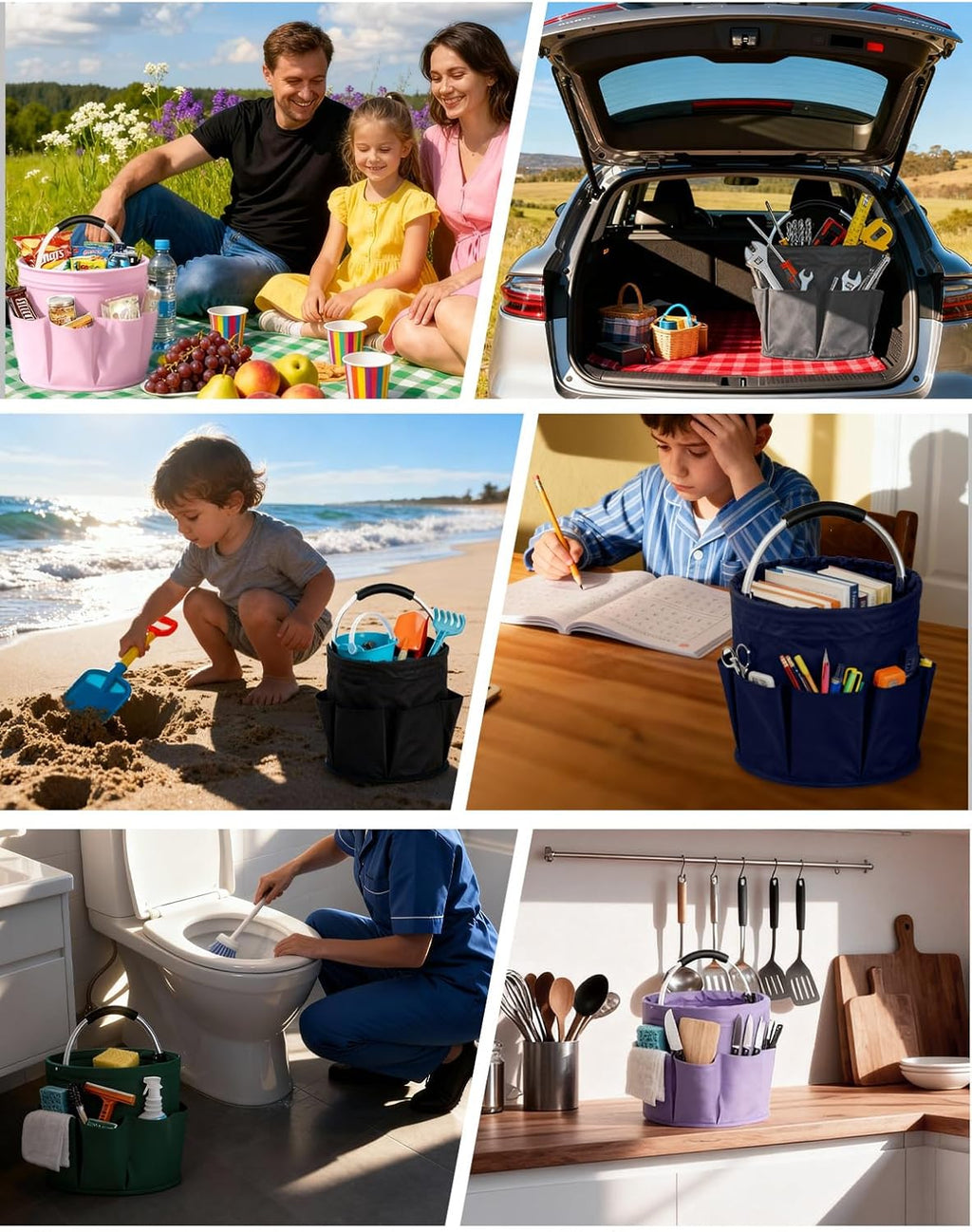 Cleaning Caddy with Handle, Cleaning Products Organiser, Foldable Storage Basket, Large Supply Organiser 17L with 6