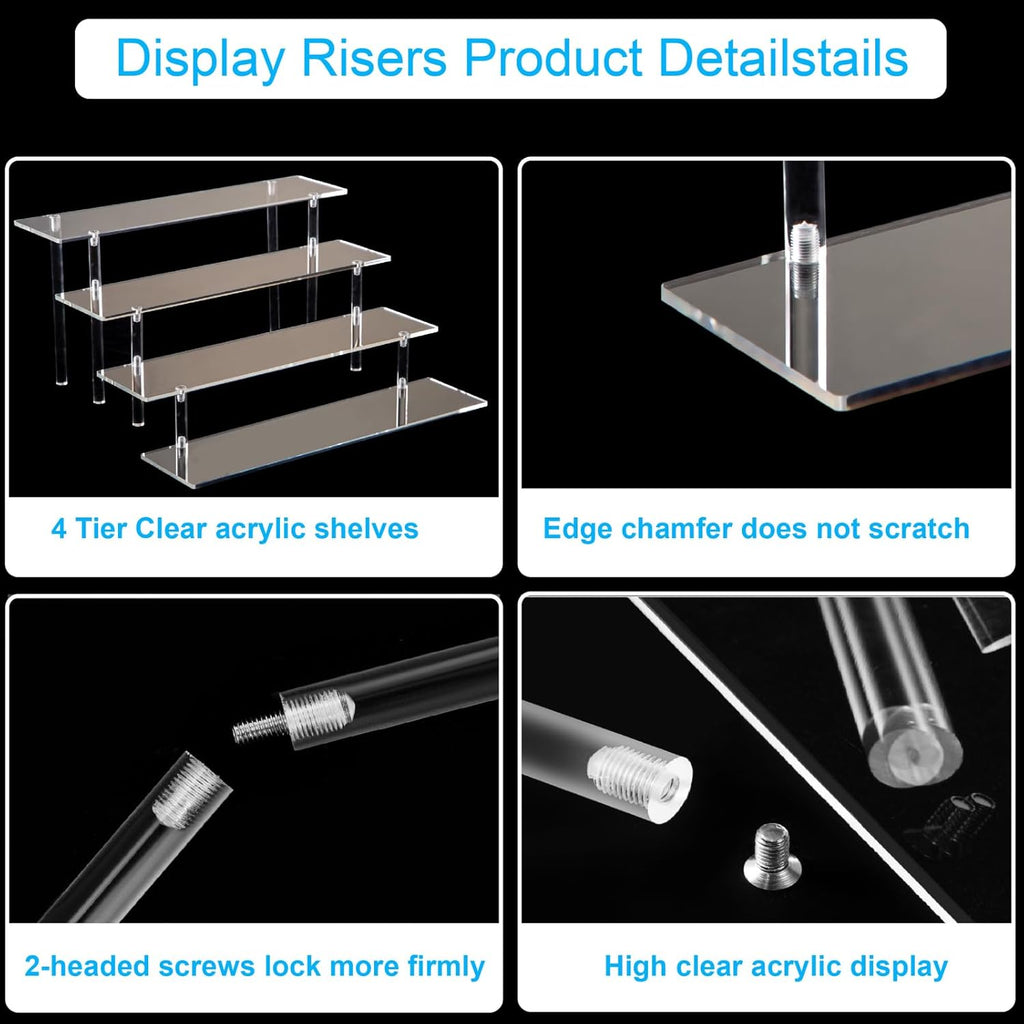 4 Tier Acrylic Perfume Organizer Stand, Clear Display Risers for Perfume, Cologne, Cosmetic, Skincare, Funko POP