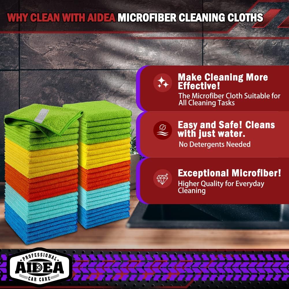 Microfiber Cleaning Cloth, 50PK, Microfiber Towels for Cars, Premium Wash Cloths, Dusting Cloth Cleaning Rags