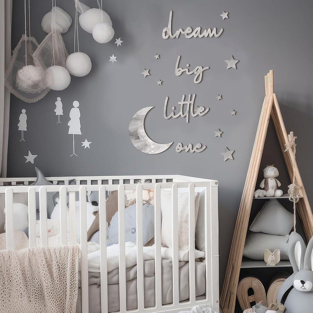 15 Pcs Moon and Stars Nursery Decor Dream Big Little One Wall Decor Boho Neutral Babyroom Wall Art Nursery Sign for