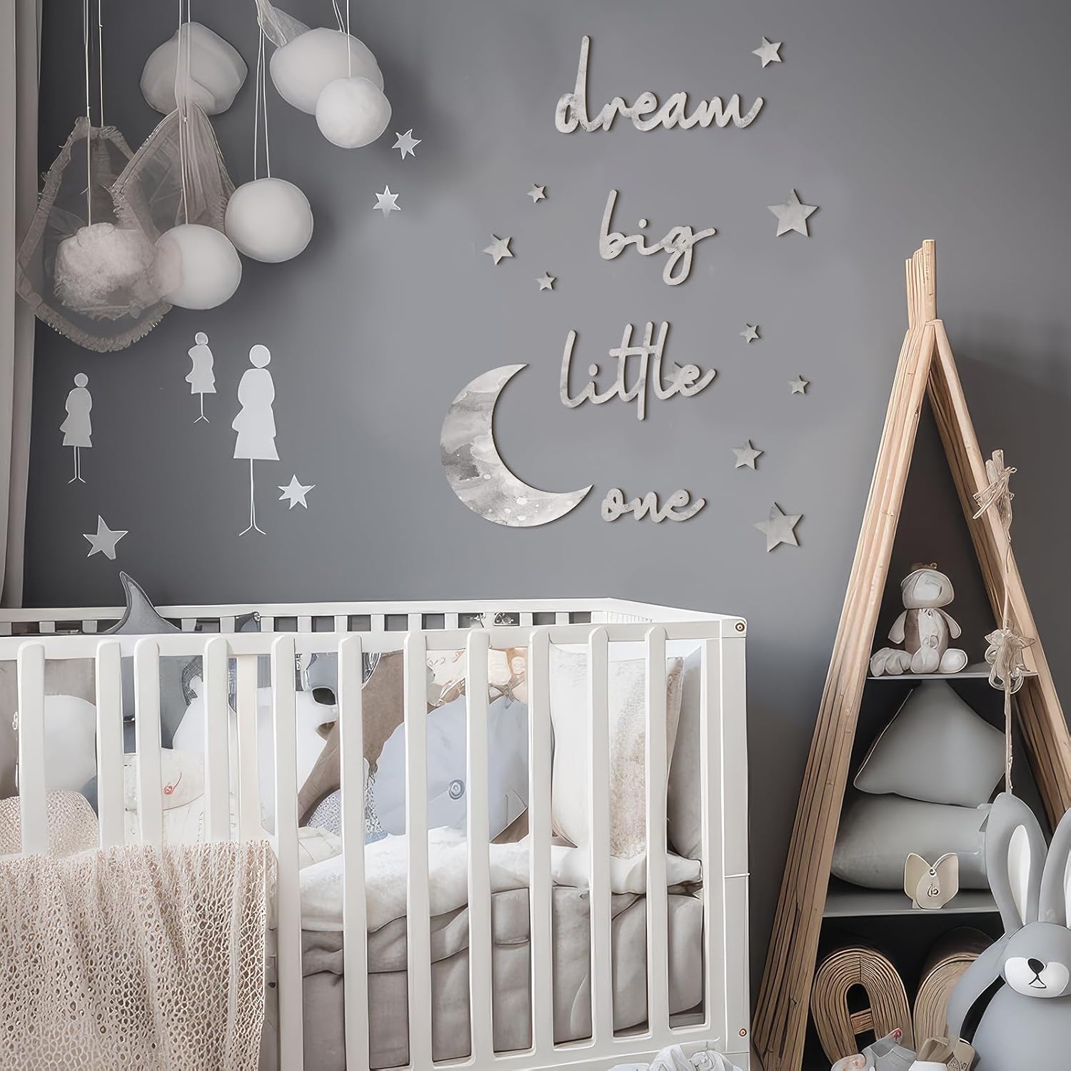 15 Pcs Moon and Stars Nursery Decor Dream Big Little One Wall Decor Boho Neutral Babyroom Wall Art Nursery Sign for