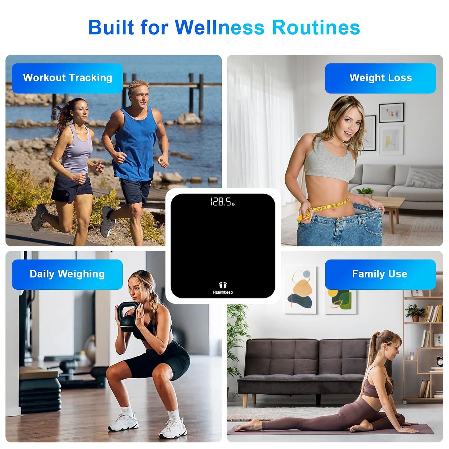 Digital Bathroom Scale for Body Weight: High-Precision 4-Sensor Accuracy, LED Display, 400lb/180kg Capacity, Safe