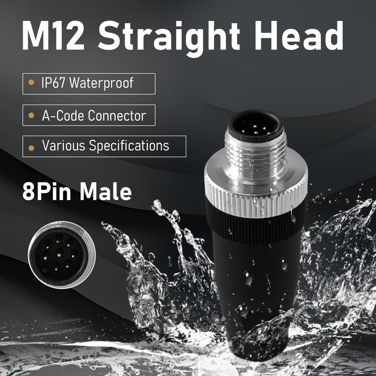 10Pcs M12 8Pin Male Industrial Aviation Connector (A-Code) Waterproof, Sensor Plug Field-Assemblable 12mm Circular Socket Panels Adapter IP67
