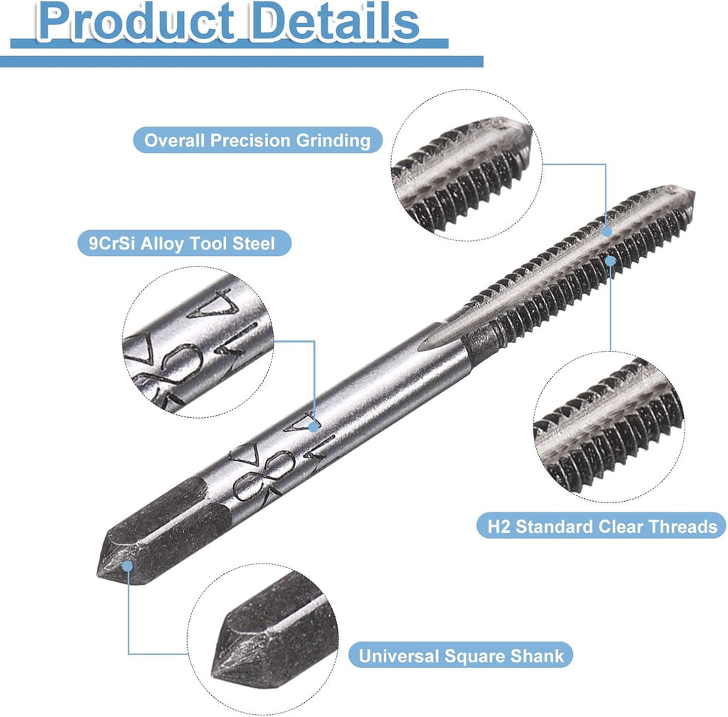 uxcell 4 Set Metric Hand Taps, M4 x 0.7 H2 Thread Taper + Bottom Tap, 9CrSi Alloy Tool Steel Screw Threading Milling Tapping Tool Kit
