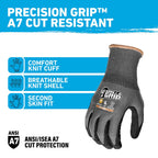 A7 Cut Resistant Work Gloves, Large, 1 Pair, Black and Gray
