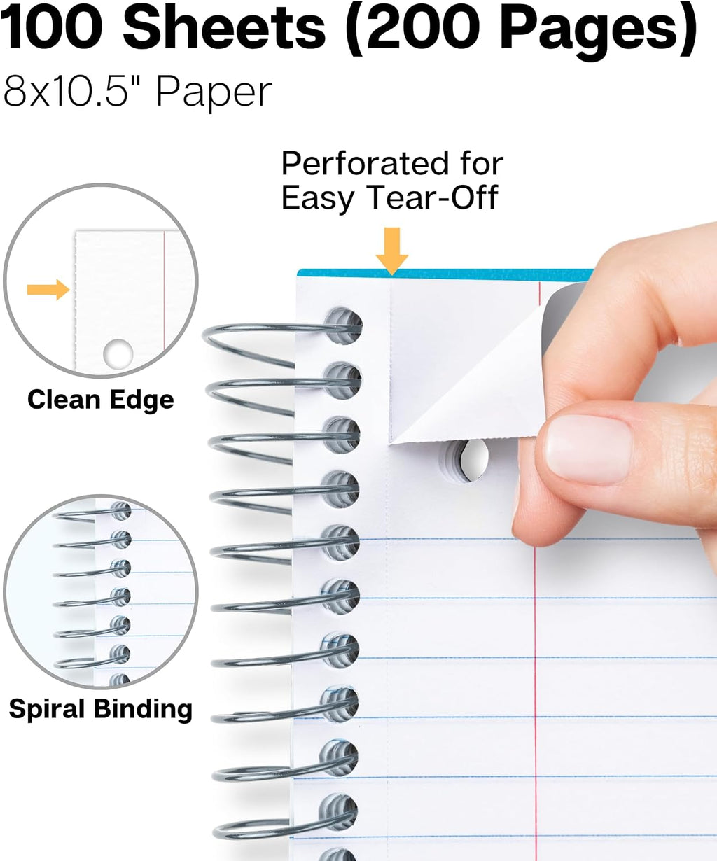 1 Subject Spiral Notebook, Blue Plastic Cover, 100 Sheets (200 Pages) 8x10.5 Paper, Wide Ruled Composition Notebooks