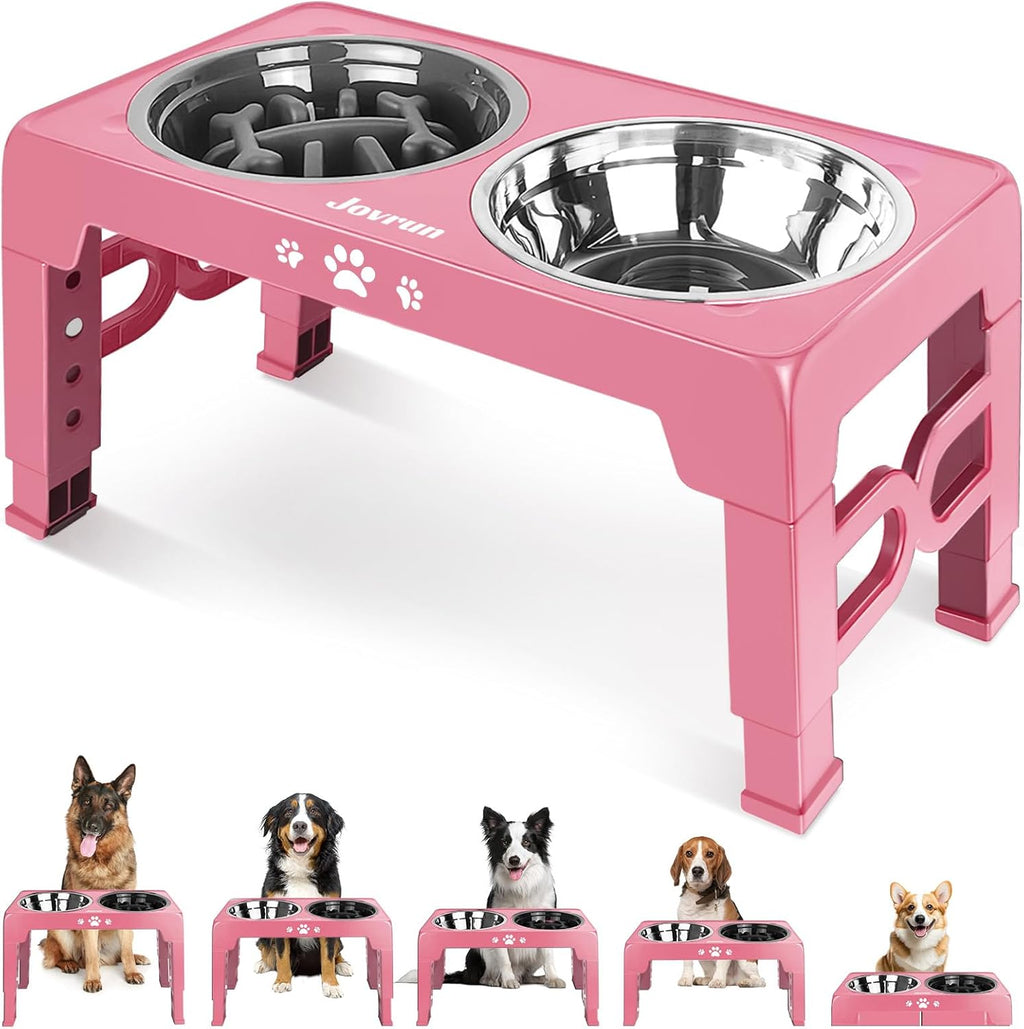 Elevated Dog Bowls for Medium Large Size Dogs, Non-Slip Dog Feeder with 1*Stainless Steel Dishes & 1*Slow Feeder