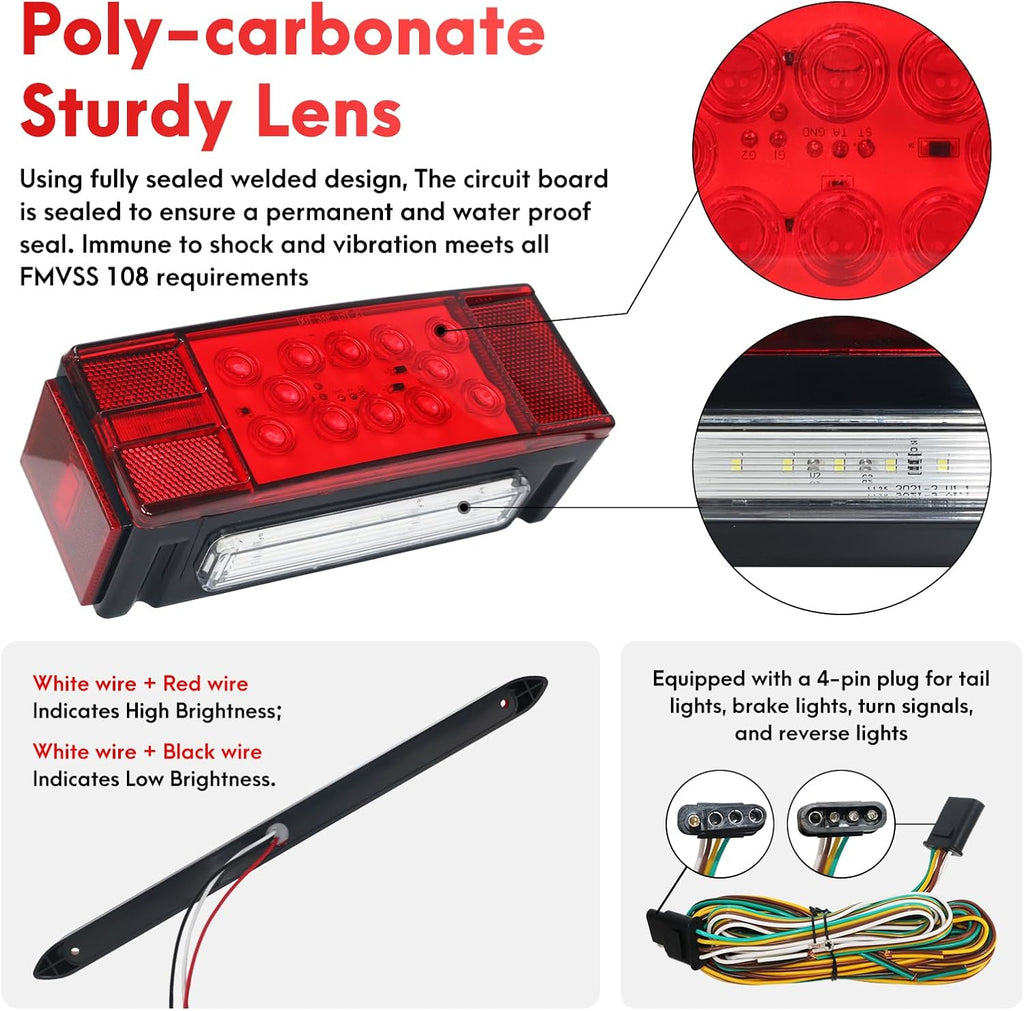 LED Boat Trailer Lights Submersible Trailer Light Kit Waterproof Tail Light