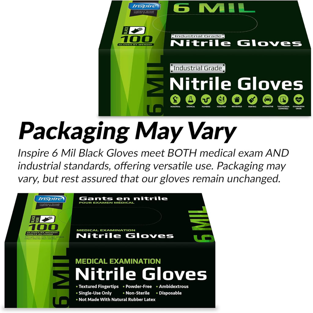 Black Nitrile Gloves HEAVY DUTY 6 Mil Nitrile Chemical Resistant Medical Cooking Cleaning Disposable Black Gloves
