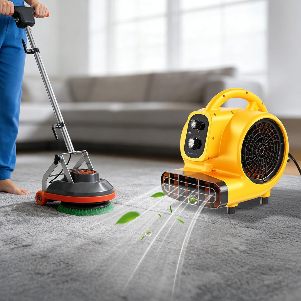 Air Mover 1/4 HP 1000 CFM Air Blower Fan, Carpet Dryer Fan, Floor Dryer | 3-Speed, 4 Adjustable Angles, Daisy Chain