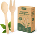 100 Wooden Disposable Cutlery Set, Compostable Forks and Spoons