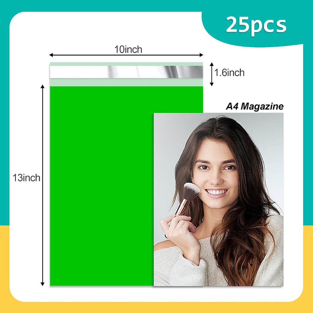 Poly Mailers 10 x 13 Inch, 25 Count, Green 2.4 Mil Self-Seal Bags