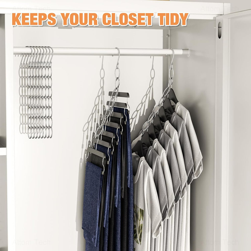 Clothing Chain Hanger 10-Pack, Metal Closet Organizer Space Saving Hangers with 7 Holes, College Dorm Room