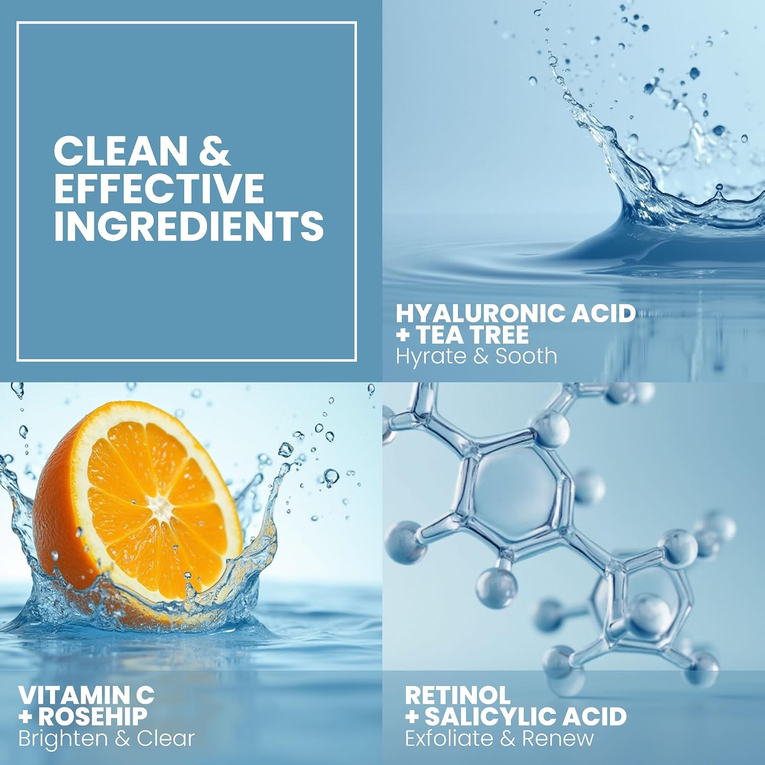 Vitamin C Serum Plus – Facial Serum with Hyaluronic Acid, Niacinamide, Retinol, and Salicylic Acid – Hydrating and