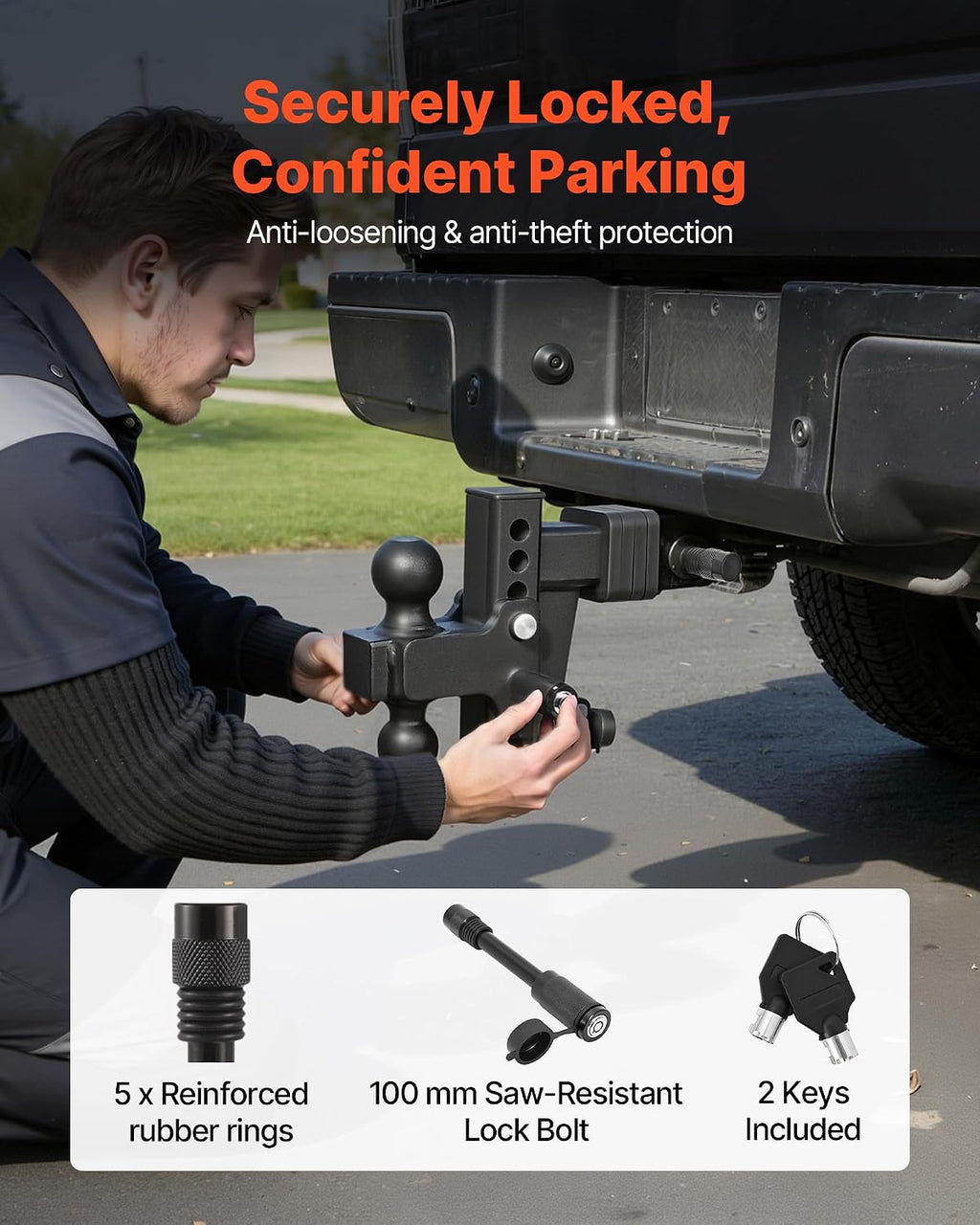Adjustable Trailer Hitch, Fit 2 Inch Receiver, Trailer Hitch Mount with 2 Inch & 2-5/16 Inch Balls, 15000 lbs GTW, 6