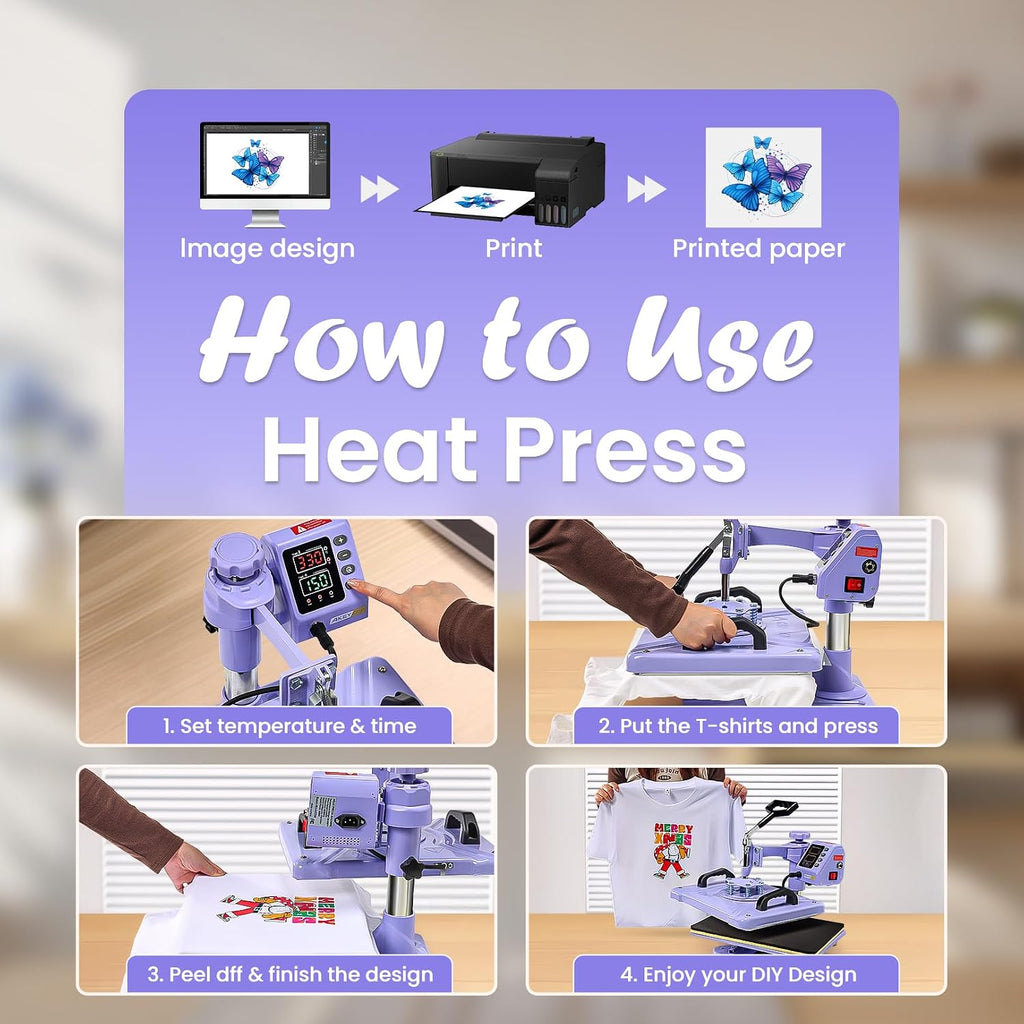 Heat Press 15x12 Inch, 5 in 1 Heat Press Machine for T-Shirts Hat Cap Mug Plate, 360° Swing Away Shirt Pressing