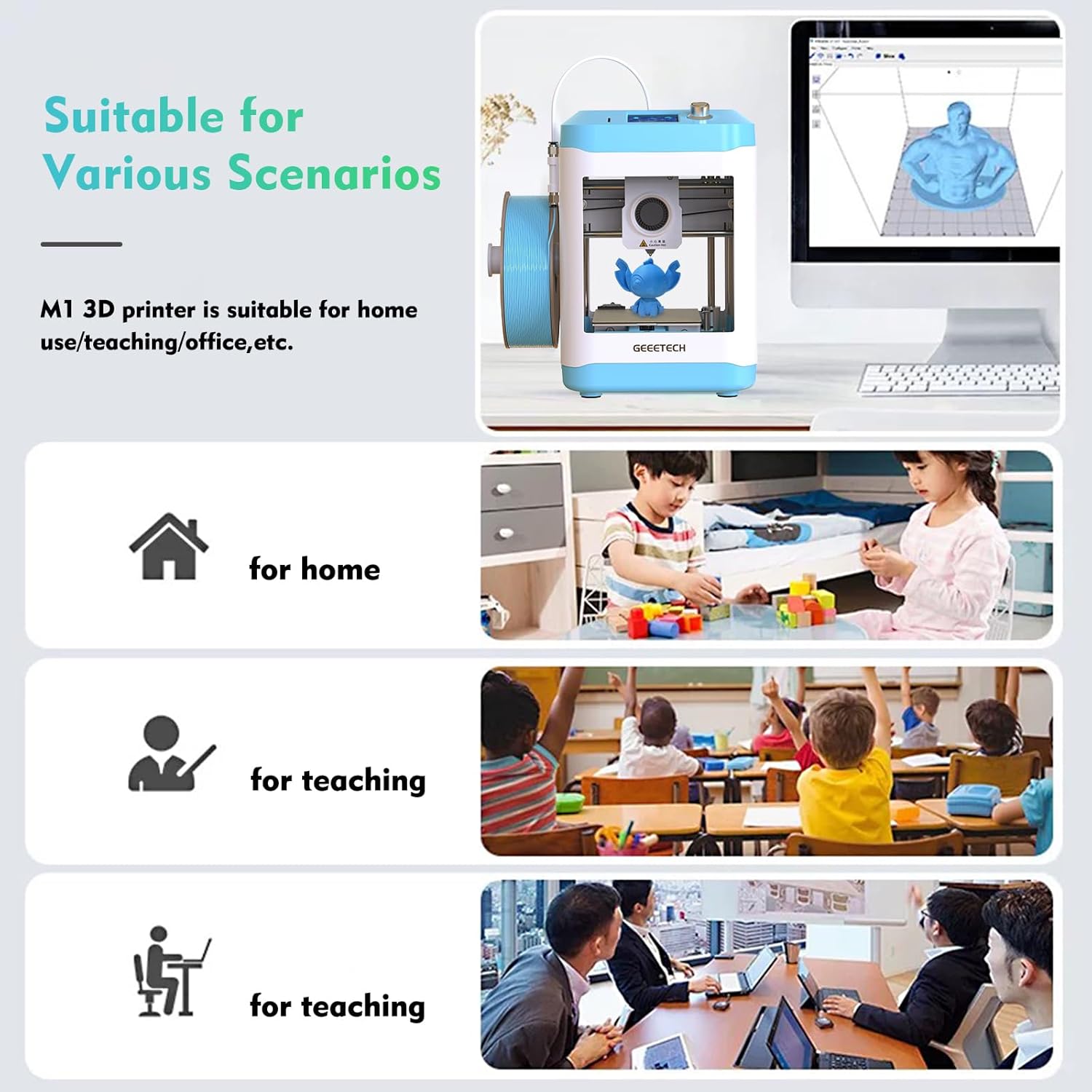 3D Printer for Kids and Beginners,Geeetech Mini 3D Printers with Auto Leveling,High Speed and Fully Open Source,Fully