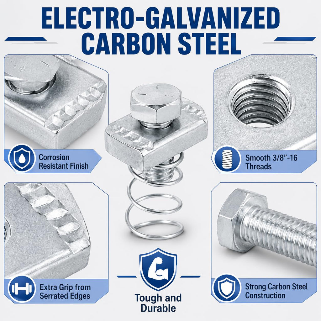 50 Set 3/8-16 Spring Nut and Bolt Kit for 1-5/8 Strut Channel