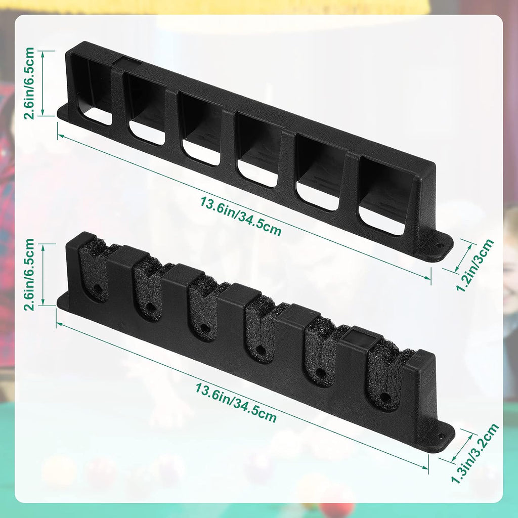 2 Pieces Pool Stick Holder Pool Cue Rack for 6 Cue Wall Mounted Table Stick, Balls Billiard Table Accessories for