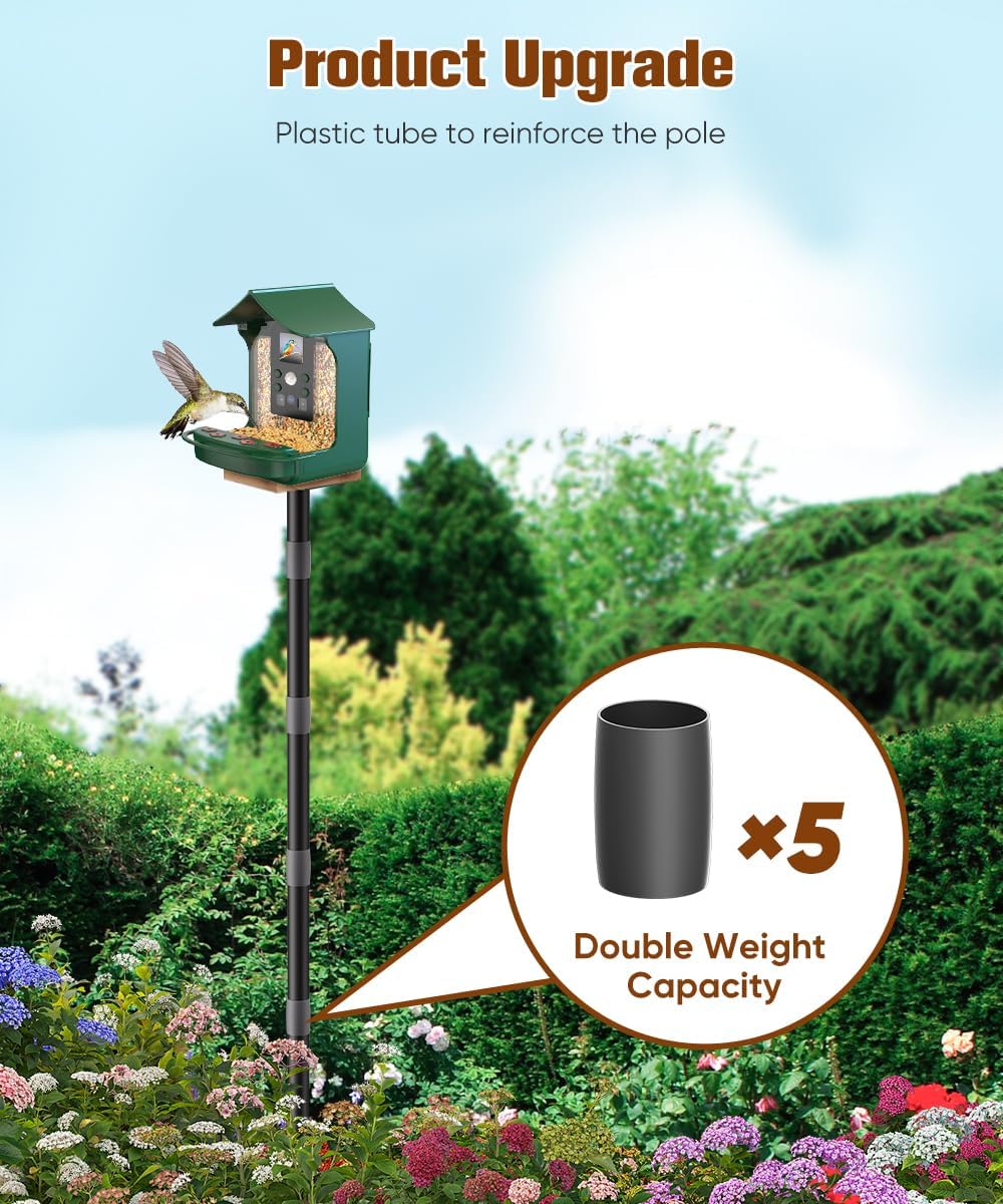 90inch Upgrade Bird House Pole | for Outdoor Bird Feeder Bath, Heavy Duty Adjustable with 4 Plates & 5 Prong Base for