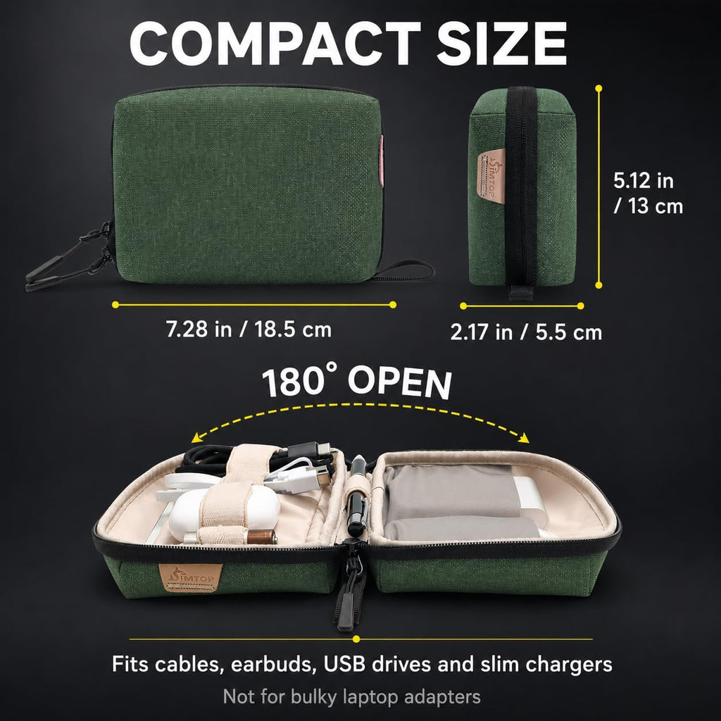 Electronics Travel Organizer, Compact Charger Case | Soft padded polyester helps protect cables, power banks