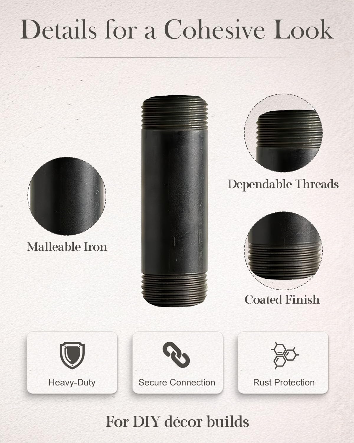 10 Pack 1 x 4 Inch Industrial Black Malleable Pipe Nipples