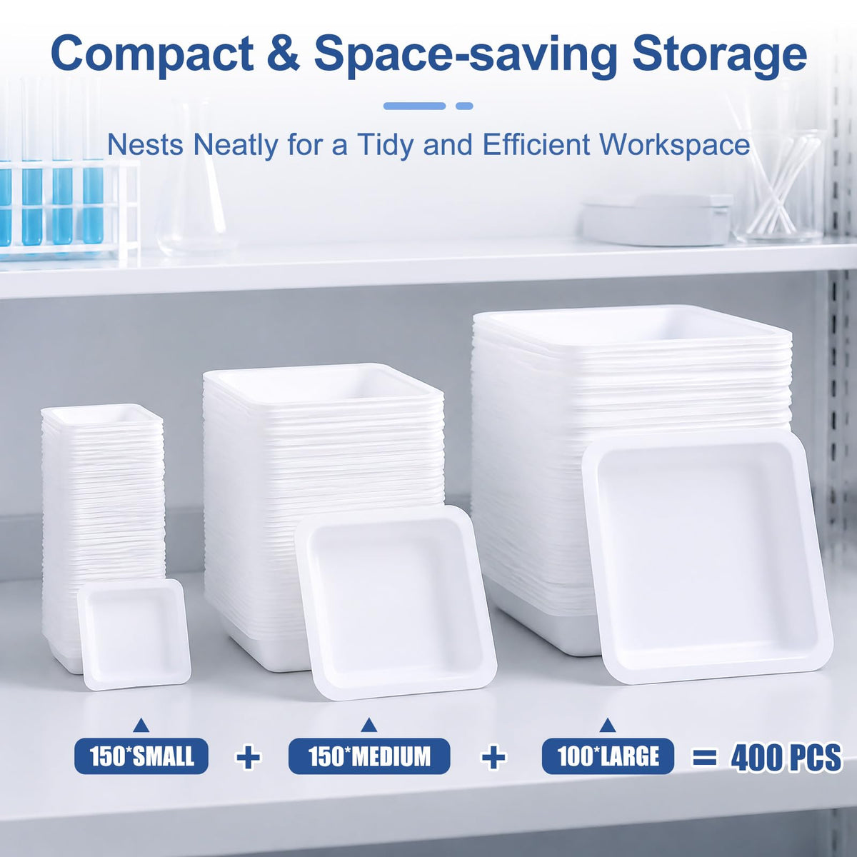 400 Pack Weigh Boats, 7ml 100ml 250ml Plastic Scale Trays