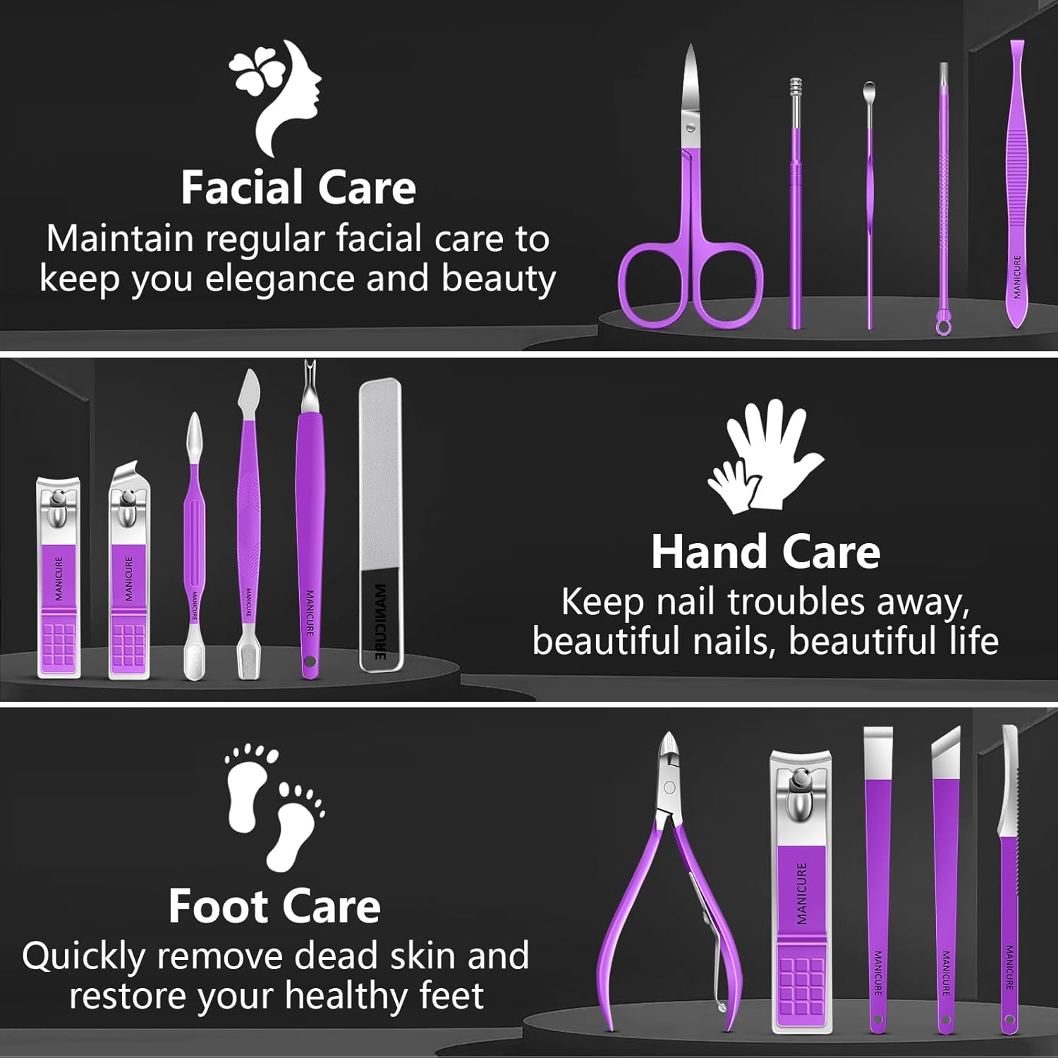 Manicure Set 16Pcs Professional Stainless Steel Pedicure Kit Mens Grooming Kit Fingernail & Toenail Clippers Set