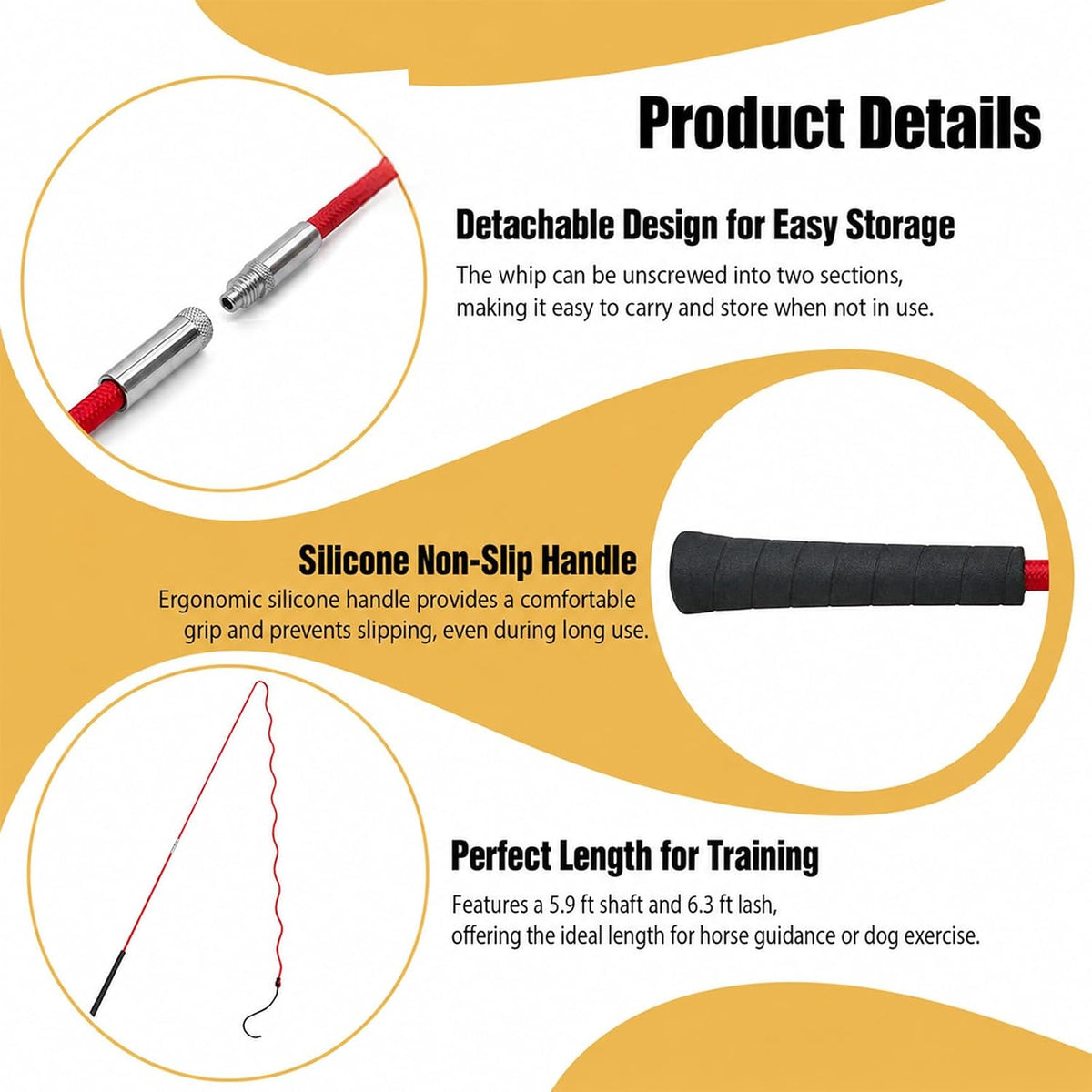 Horse Lunge Whip for Training,5.9 Feet Long Stick with 6.3 Feet Drop, Detachable in 2 Sections – Equestrian Riding &