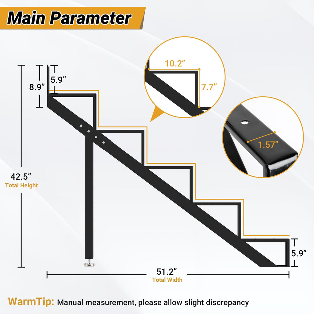 Stair Step Riser w/Reinforcing Support Legs, 5-Step 2 PCS Stair Stringer
