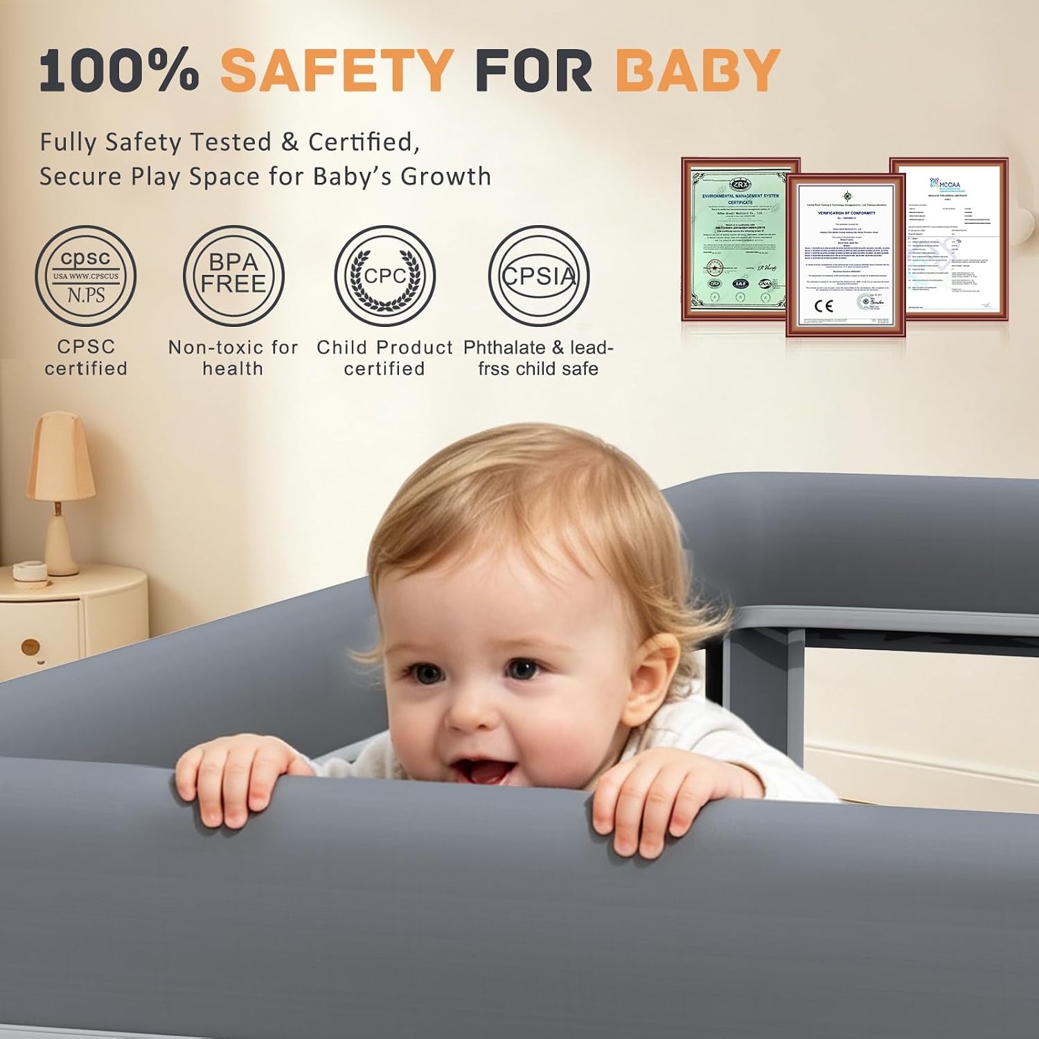 Foldable Baby Playpen with Mat, 50"×50" Collapsible Play Pen for Babies and Toddlers, Indoor & Outdoor Kids Safety