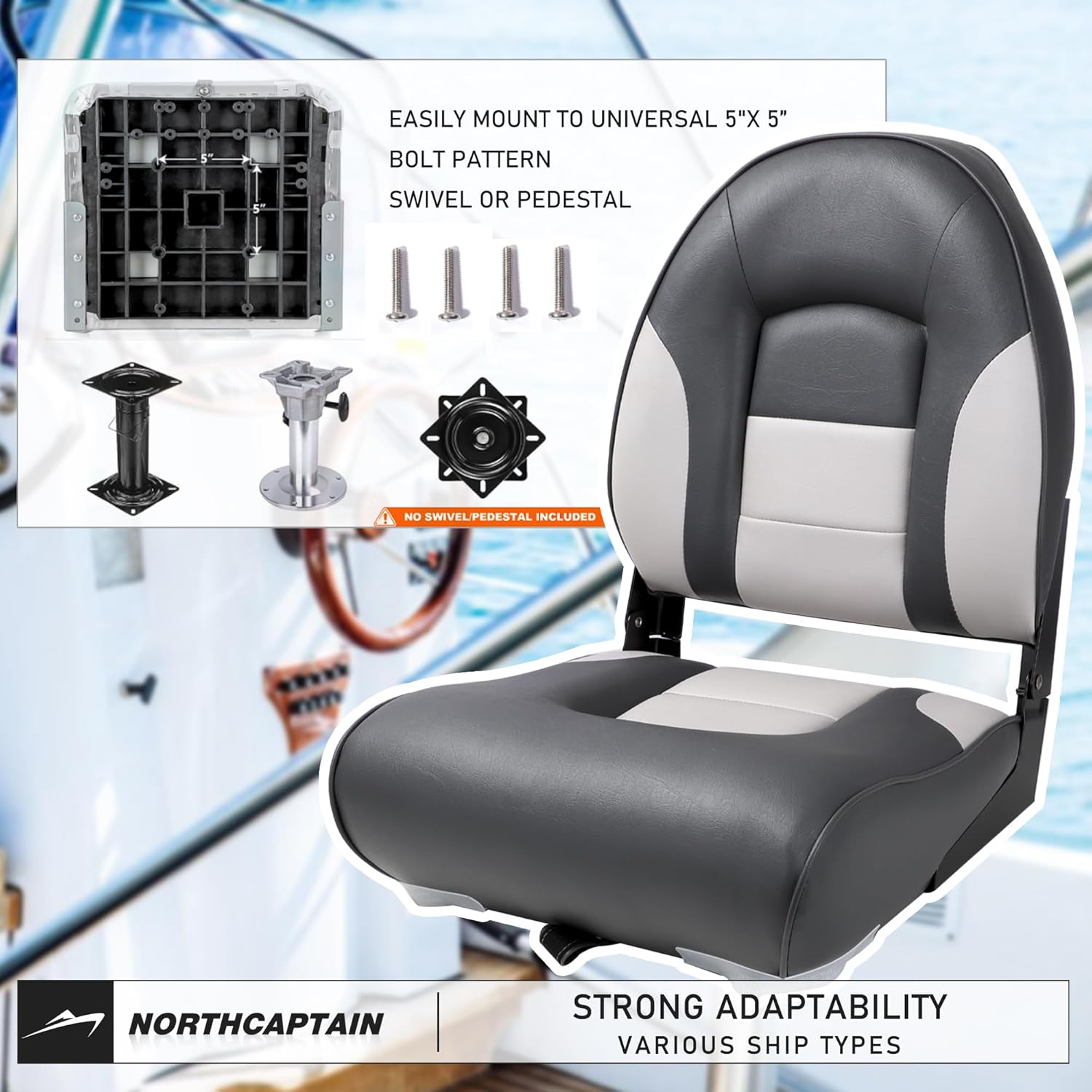 Deluxe A Pair of Marine High Back Folding Boat Chair Fishing Boat Seat,for Fishing, Bass/Jon/Pontoon Boat Chairs, 4