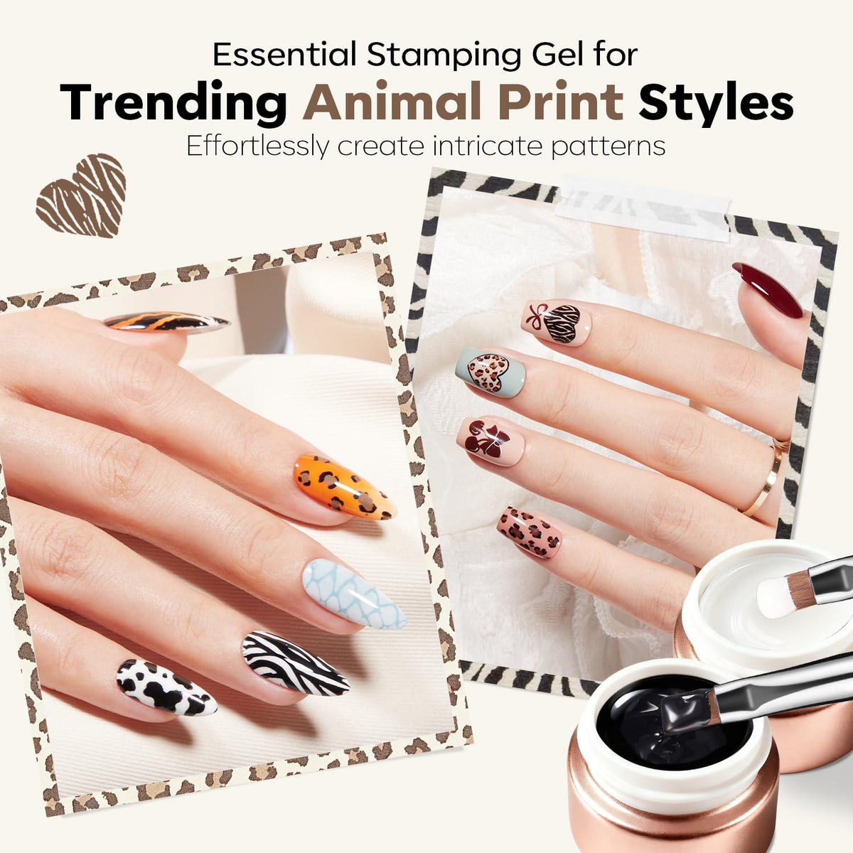 16Pcs Fall Nail Stamping Kit French Stamper Animal Print Plate